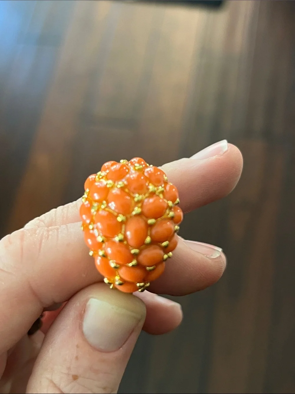 Kenneth Jay Lane Gold-Tone White and Coral Cluster Bracelet and Ring Set